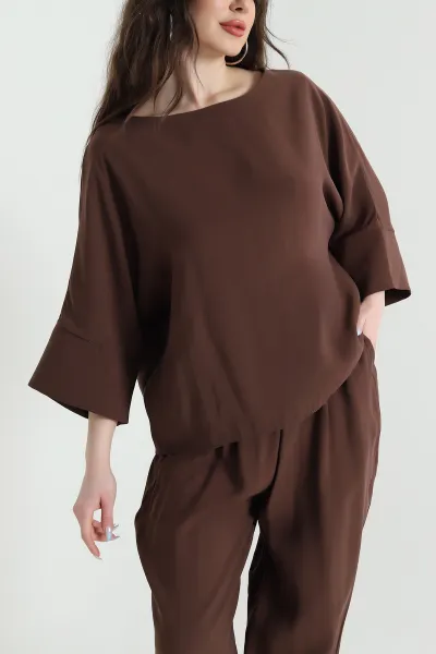 Kahverengi Fakirkol Tencel Cupra Kadın İkili Takım 449549