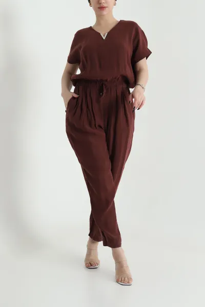 kahverengi-fermuarli-bel-lastikli-tencel-kadin-tulum-452633