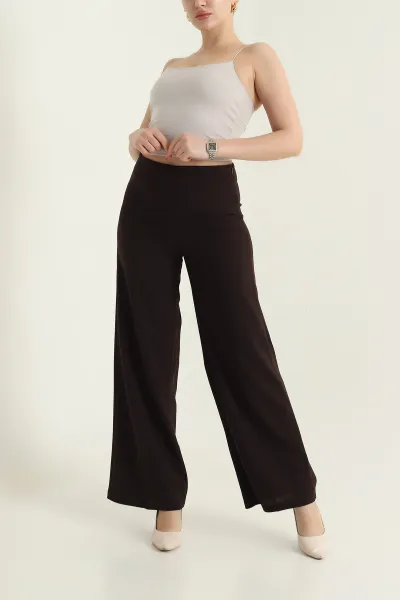 Kahverengi Fermuarlı Crep Kadın Pantolon 435684