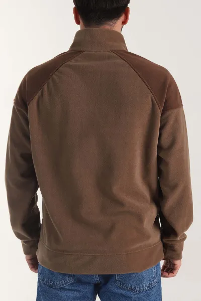 Kahverengi Fermuarlı Dik Yaka Polar Kumaş Erkek Sweatshirt 404307