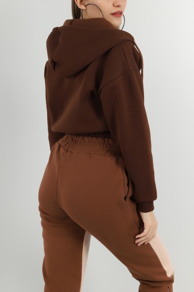 Kahverengi Fermuarlı İçi Şardonlu Bayan Sweat 150234