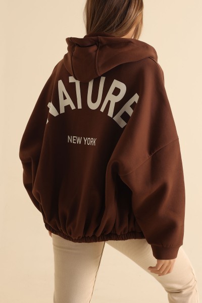Kahverengi Fermuarlı İçi Şardonlu Sweat 211349