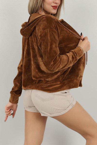 Kahverengi Fermuarlı Kadife Sweat 147280