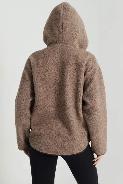 Kahverengi Fermuarlı Kapşonlu Teddy Kadın Sweat 482462