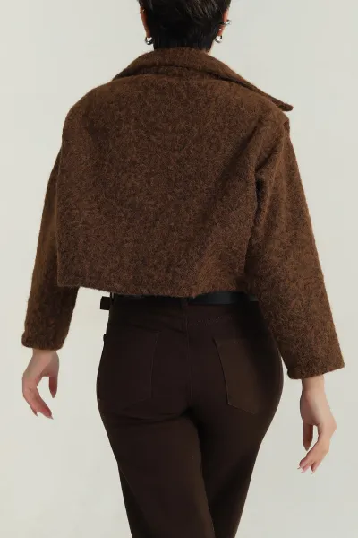 Kahverengi Fermuarlı Kaşe Kadın Mont 404853