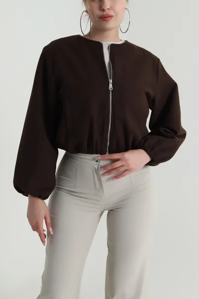 Kahverengi Fermuarlı Kaşe Kadın Mont 486092
