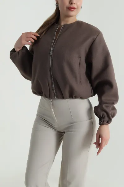 Kahverengi Fermuarlı Kaşe Kadın Mont 488312