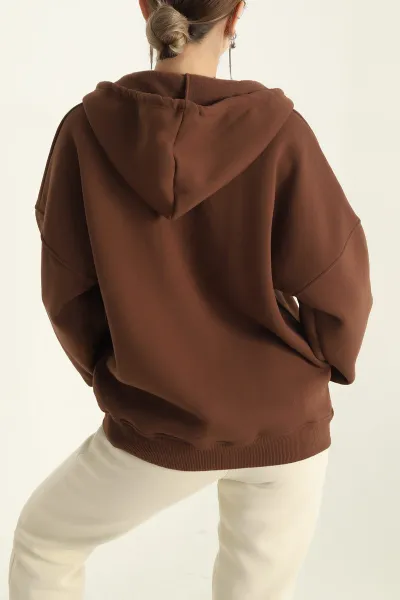 Kahverengi Fermuarlı Şardonlu Bayan Sweat 292163