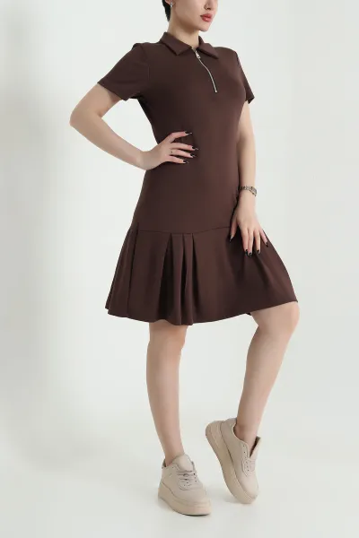 Kahverengi Fermuarlı Taka Modal Kadın Elbise 454503