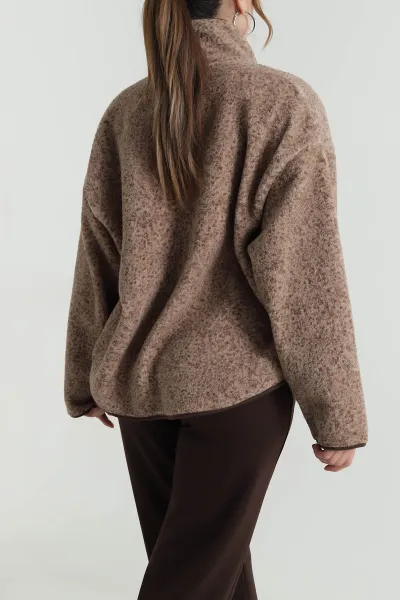 Kahverengi Fermuarlı Teddy Kadın Sweat 483918