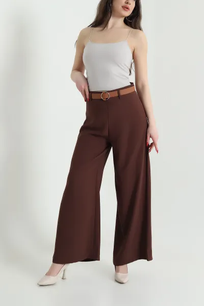 Kahverengi Fermuarlı Tencel Crep Kadın Pantolon 440766