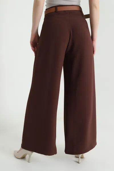 Kahverengi Fermuarlı Tencel Crep Kadın Pantolon 440766