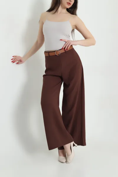 Kahverengi Fermuarlı Tencel Crep Kadın Pantolon 440766