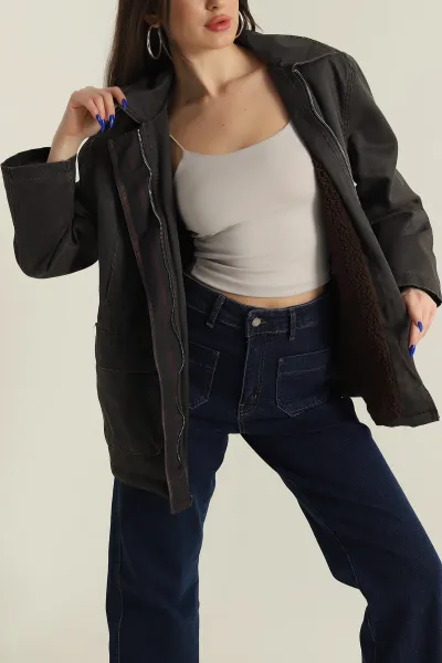 Kahverengi Filotalı Barbour İçi Kürklü Mont 427720