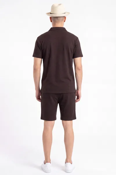 Kahverengi Fino Polo Yaka Erkek Şortlu Takım 473069