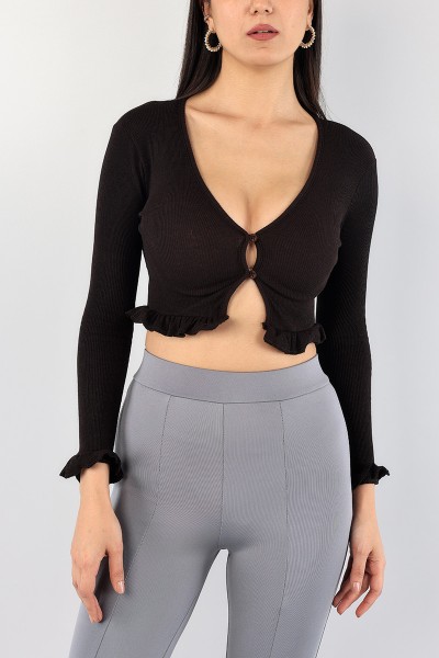 Kahverengi Fitilli Crop Bluz 89095