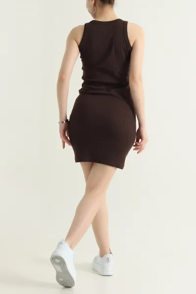Kahverengi Fitilli Halter Yaka Kadın Elbise 436575