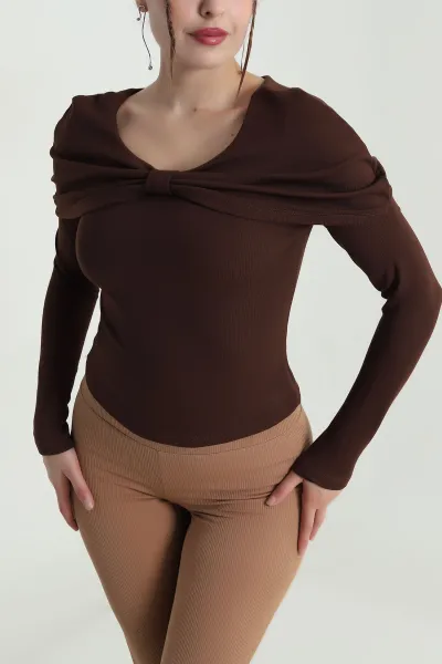 Kahverengi Fitilli Modal Kadın Bluz 482836