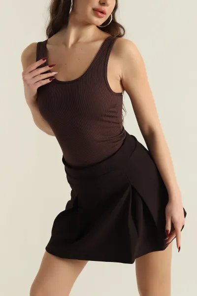 Kahverengi Fitilli Pedli Askılı Zıbın Bluz 417345
