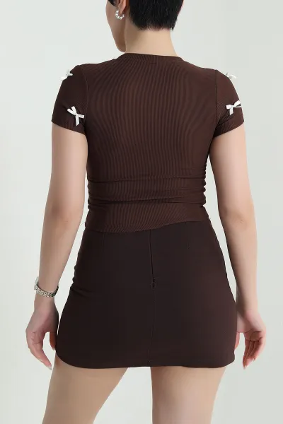 Kahverengi Fiyonklu Ottoman Kadın Bluz 448633