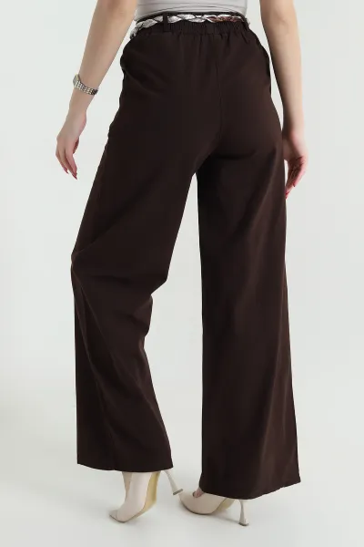 Kahverengi Fular Kemerli Tensel Gabardin Kadın Pantolon 440442