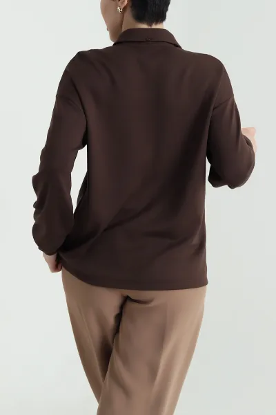 Kahverengi Fularlı Kadın Modal Bluz 441397