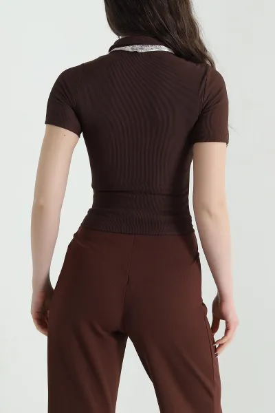 Kahverengi Fularlı Ottoman Kadın Bluz 453674