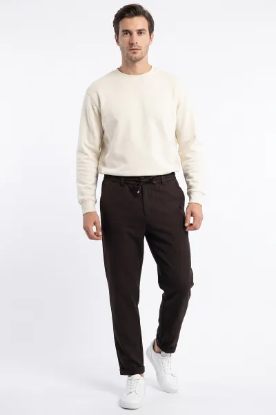 Kahverengi Gabardin Kumaş Bağlamalı Erkek Pantolon 491672