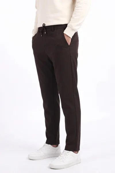 Kahverengi Gabardin Kumaş Bağlamalı Erkek Pantolon 491672