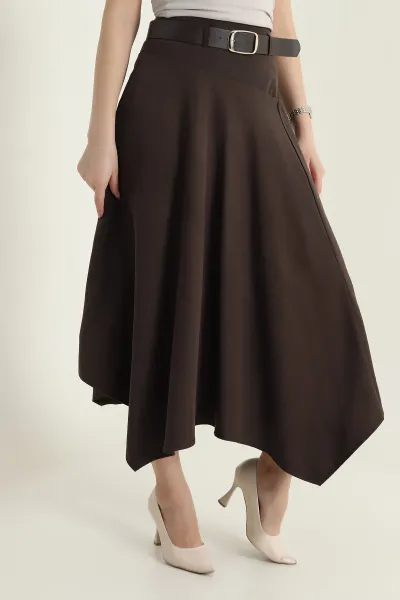 Kahverengi Gabardin Modal Mono Touch Kadın Etek 434050