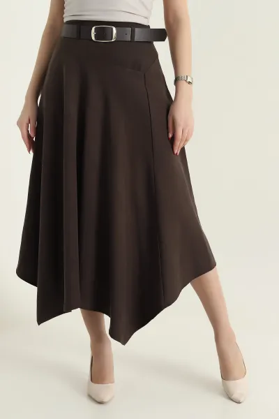 Kahverengi Gabardin Modal Mono Touch Kadın Etek 434050
