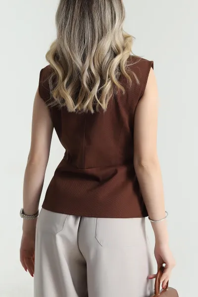 Kahverengi Gabardin Premium Kadın Yelek 476965
