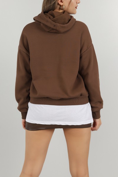 Kahverengi Garnilli İçi Şardonlu Bayan Sweat 146607