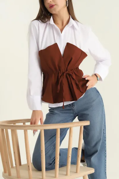Kahverengi Garnilli Poplin Bayan Gömlek 316318