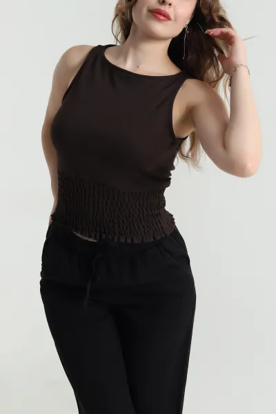 Kahverengi Gipeli Kolsuz Kadın Bluz 479756