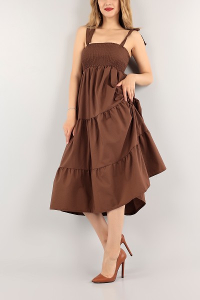 Kahverengi Gipeli Poplin Elbise 115583