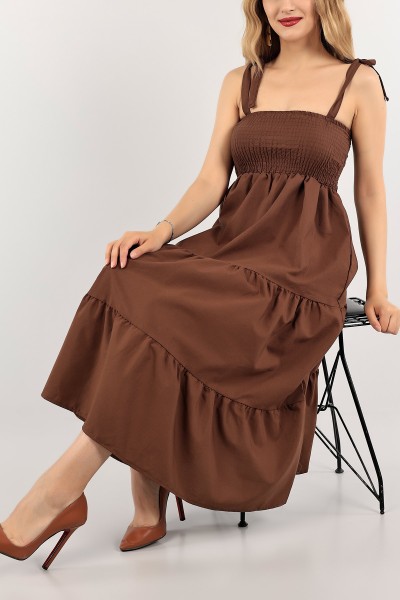 Kahverengi Gipeli Poplin Elbise 115583