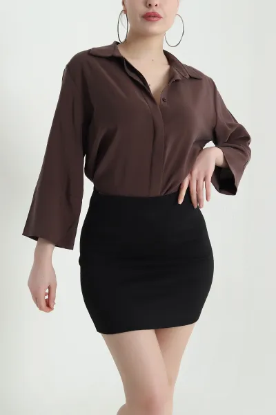 Kahverengi Gizli Pat Oversize Modal Kadın Gömlek 440202
