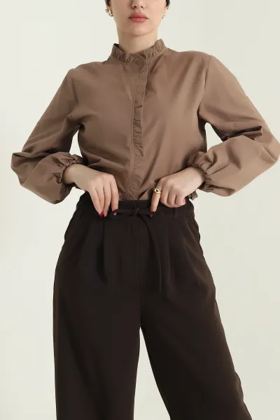 kahverengi-gizli-patli-poplin-kadin-gomlek-bluz-435737