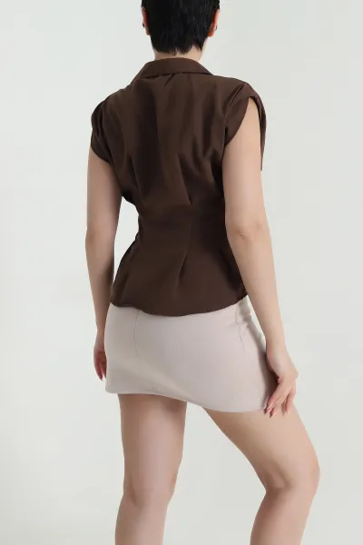 Kahverengi Gold Düğmeli Poplin Kadın Yelek 465404