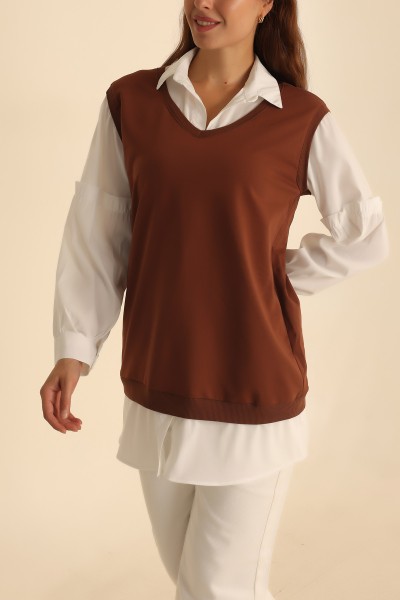 Kahverengi Gömlek Detaylı İki İp Tunik 203749
