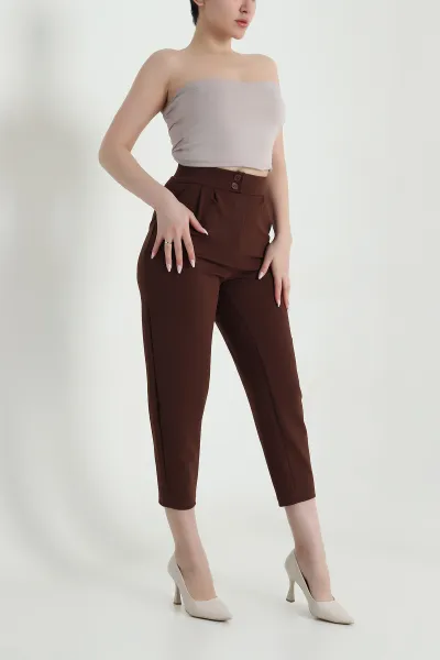 Kahverengi Havuç Paça Krep Kadın Pantolon 459941