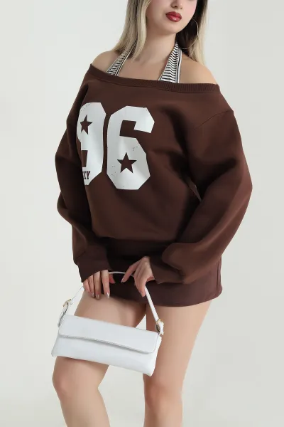 Kahverengi İç Atletli Şardonlu Kadın Sweat 489136