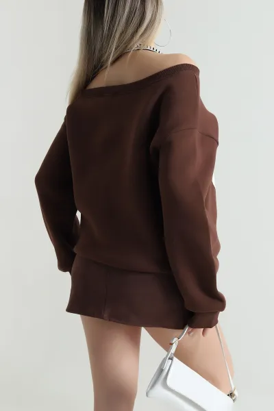 Kahverengi İç Atletli Şardonlu Kadın Sweat 489136