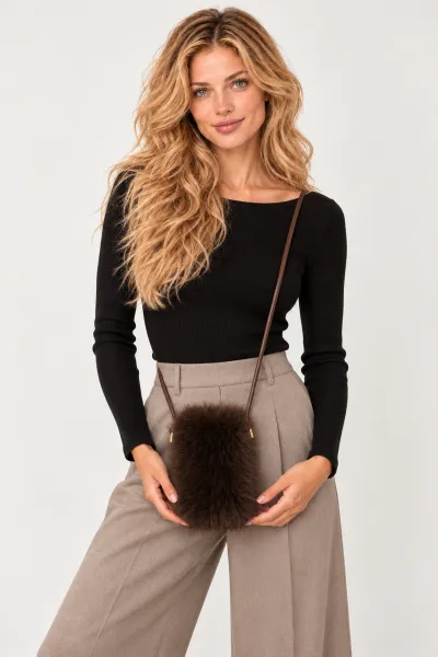 Kahverengi İçi Kadife Astarlı Kadın Mini Peluş Çanta 494230