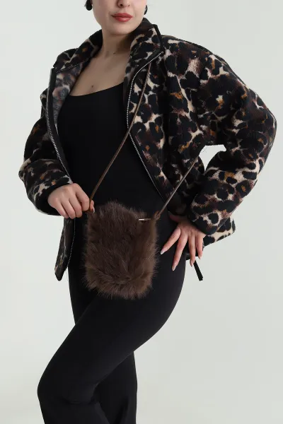 Kahverengi İçi Kadife Astarlı Kadın Mini Peluş Çanta 494230