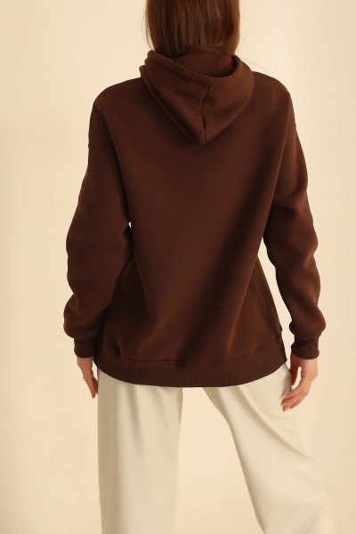 Kahverengi İçi Şardonlu Kanguru Cep Sweat 207838