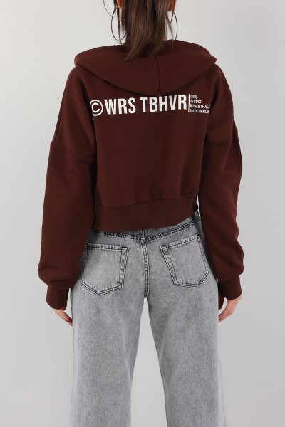 Kahverengi İçi Şardonlu Kapüşonlu Bayan Sweat 151383