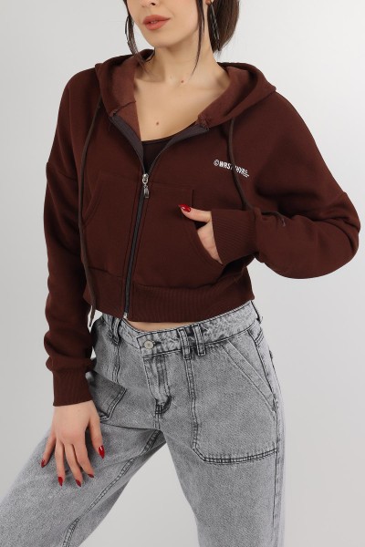 Kahverengi İçi Şardonlu Kapüşonlu Bayan Sweat 151383