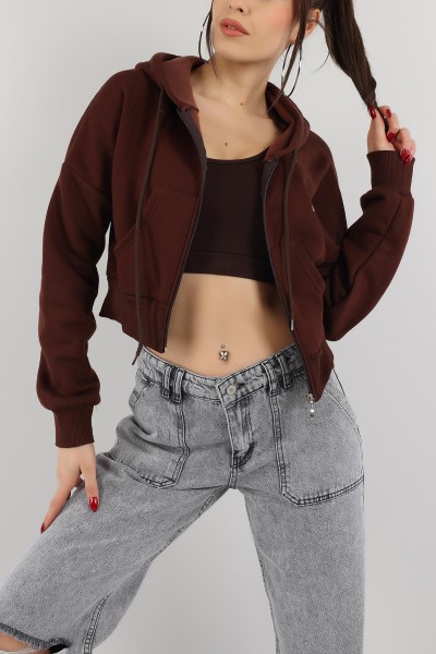 Kahverengi İçi Şardonlu Kapüşonlu Bayan Sweat 151383